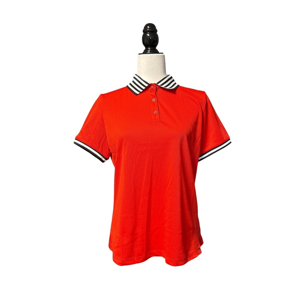 Tribal Sport Womens Red Short Sleeve Polo Shirt Striped Collar UPF 40 Medium NWT